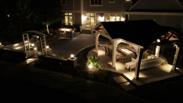 Pewaukee Nightscape Patio & Fireside Retreat - After Hardscape Renovation