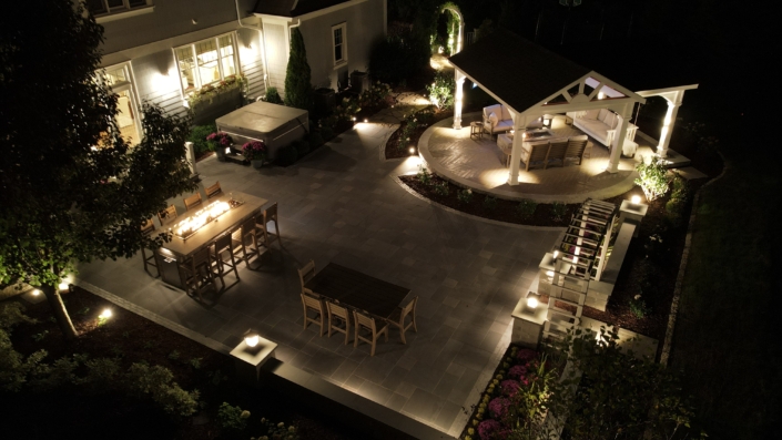 Pewaukee Nightscape Patio & Fireside Retreat - After Hardscape Renovation