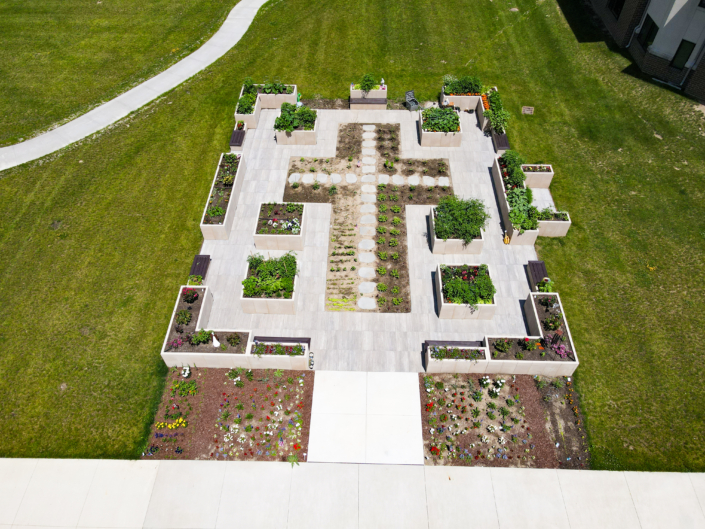 Spiritual Garden Sanctuary - Overhead of Cross Shaped Garden