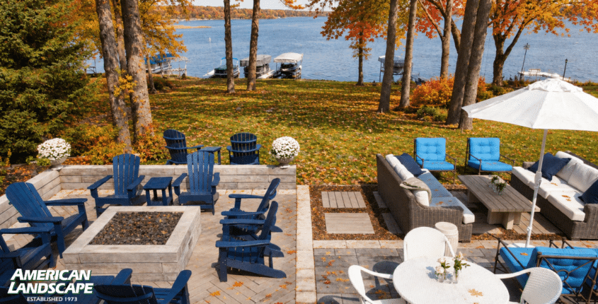 Fall landscaping with patio and fire pit in Wisconsin