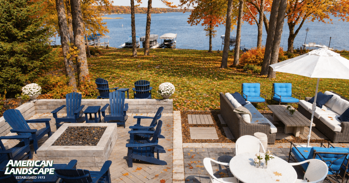 Fall landscaping with patio and fire pit in Wisconsin