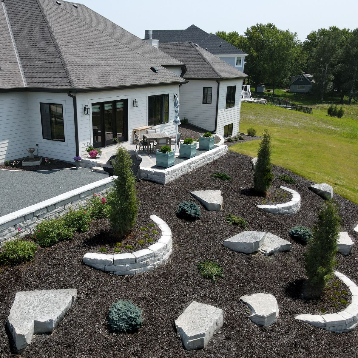 Newly planted trees and shrubs